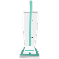 Illustration of mostly white vacuum with a mint green handle on a transparent background.