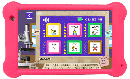 Goally's word lab app is a fun language learning game for kids using the aac talker app