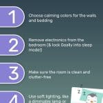 ADHD sleep issues illustration. The graphic shows tips on creating a good sleeping environment for kids.