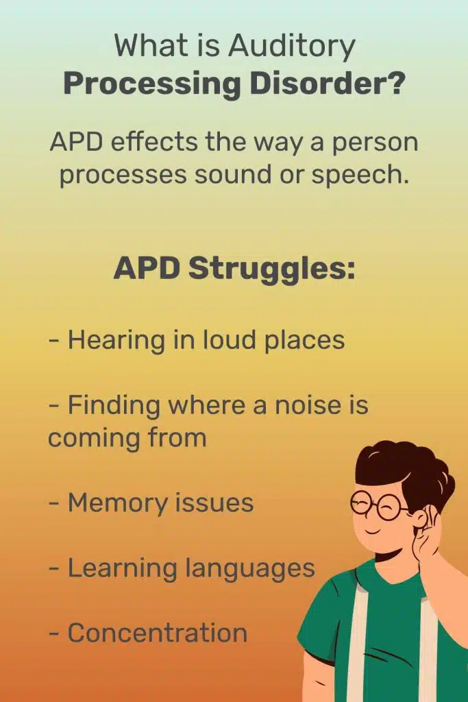 auditory processing disorder test. The infographic explains what auditory processing disorder is.