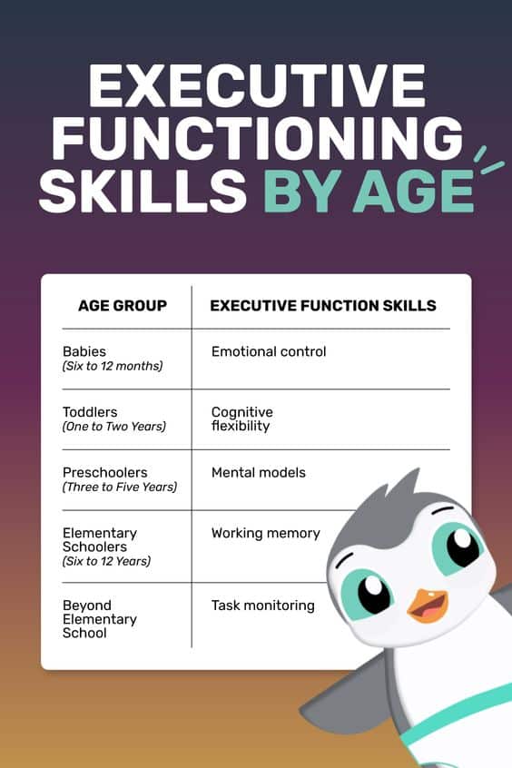 executive functioning skills by age. This infographic is from goally's pinterest.