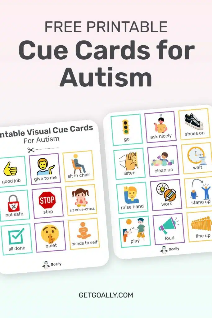 free printable visual cue cards for autism illustration. This graphic shows printable cue cards for autism.