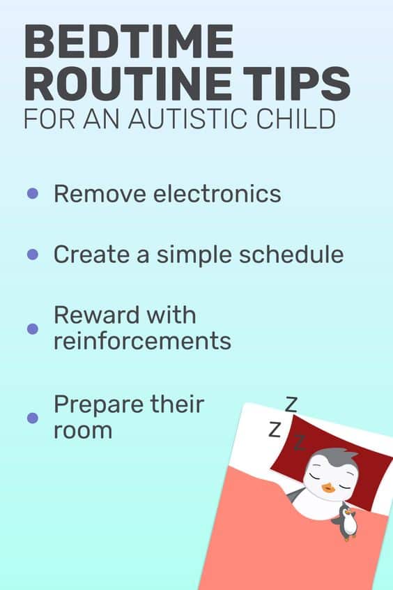 bedtime routine. This infographic is from Goally's pinterest and talks about bedtime routine tips for autistic children.