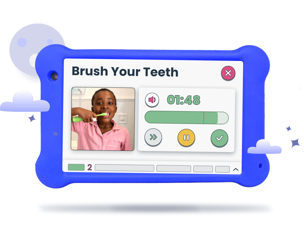 how to brush your teeth. A blue Goally device shows the brush your teeth routine.