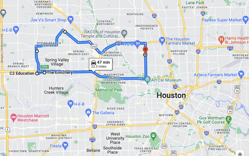Tutors in Houston, google map showing 3 top tutoring locations in Texas.