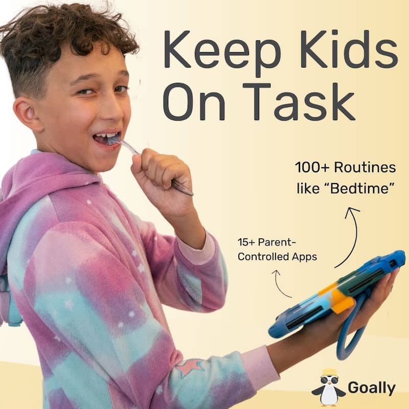 With Goally, kids stay on task. A boy brushes his teeth while he follows along with a goally Bedtime routine.