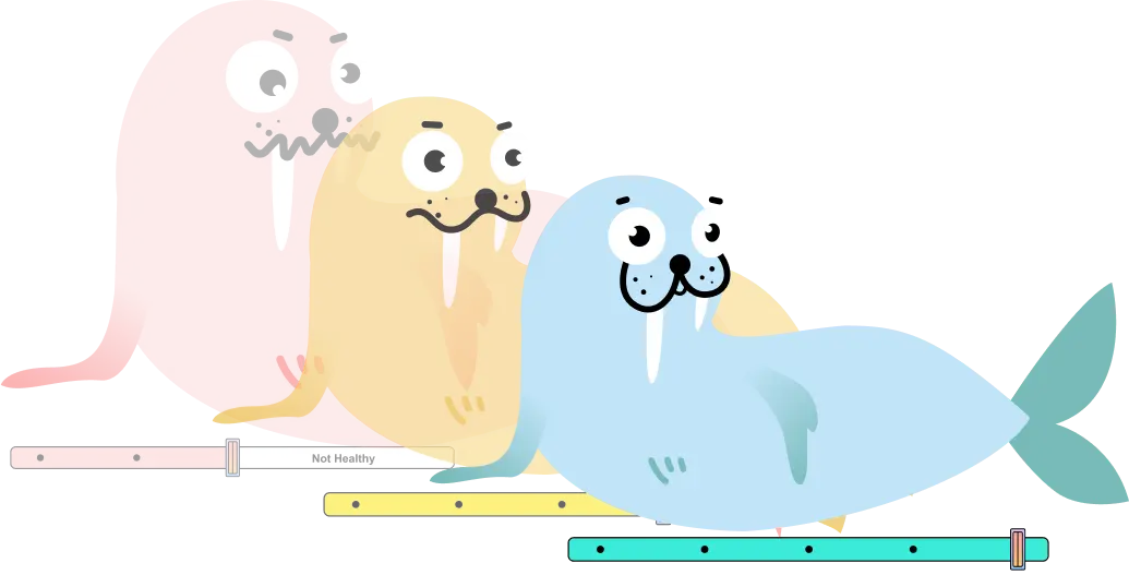 Huevo app for kids' walrus showing what happens when it's not taken care of. It turns red and yellow.