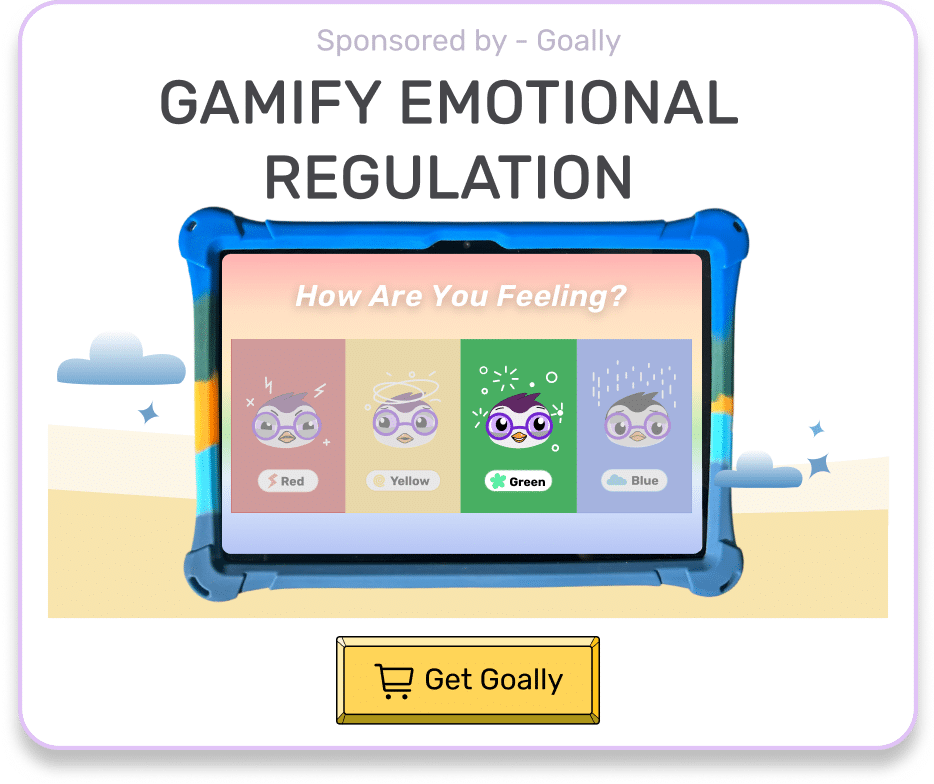 Goally tablet showing Mood Tuner, the emotional regulation app for kids to help them manage big emotions.