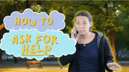 Best tablet for kids: A thumbnail image for Goally's goal mine video class showing a woman on a phone call with a confused expression and text 'HOW TO ASK FOR HELP'.