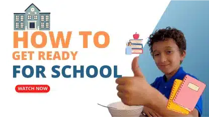 Best tablet for kids: Goally's goal mine video class thumbnail featuring a boy giving a thumbs up with school supplies and 'HOW TO GET READY FOR SCHOOL' text.