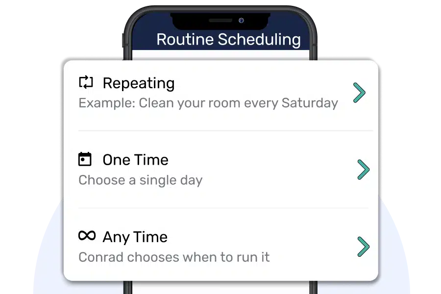 Visual schedule app options for setting recurring or one-time routines for children. Parents control everything and can schedule a CoPilot for any time of day.