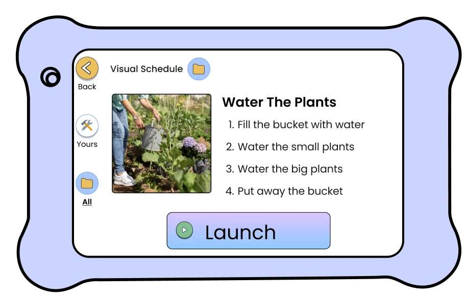 Interactive gardening task checklist within the visual schedule app, a user-friendly component of the CoPilot app by Goally