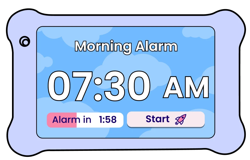 Morning alarm setup screen from the visual schedule app, an essential feature of the CoPilot app by Goally, helping users start their day on time